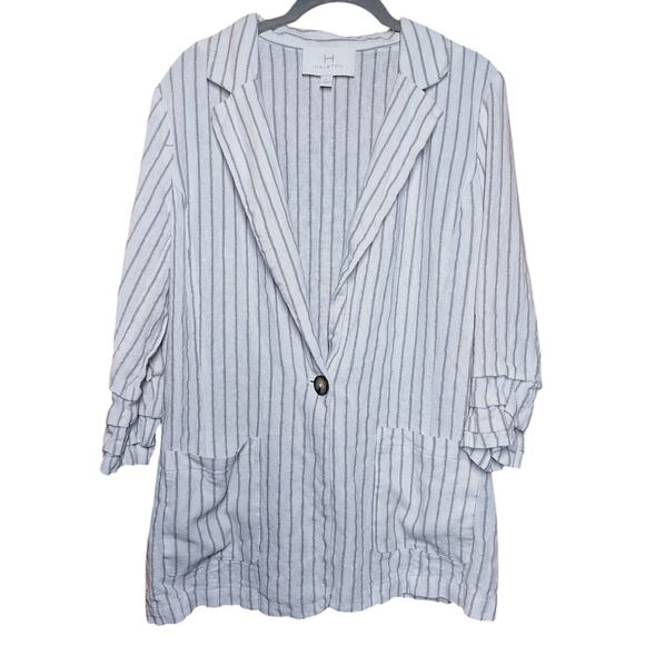 Halston Linen blend striped lightweight blazer jacket 3/4th business casual - Picture 1 of 7